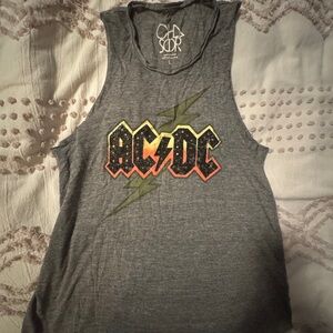 Chaser Gray AC/DC Graphic Tank Top with Yellow and Orange Logo